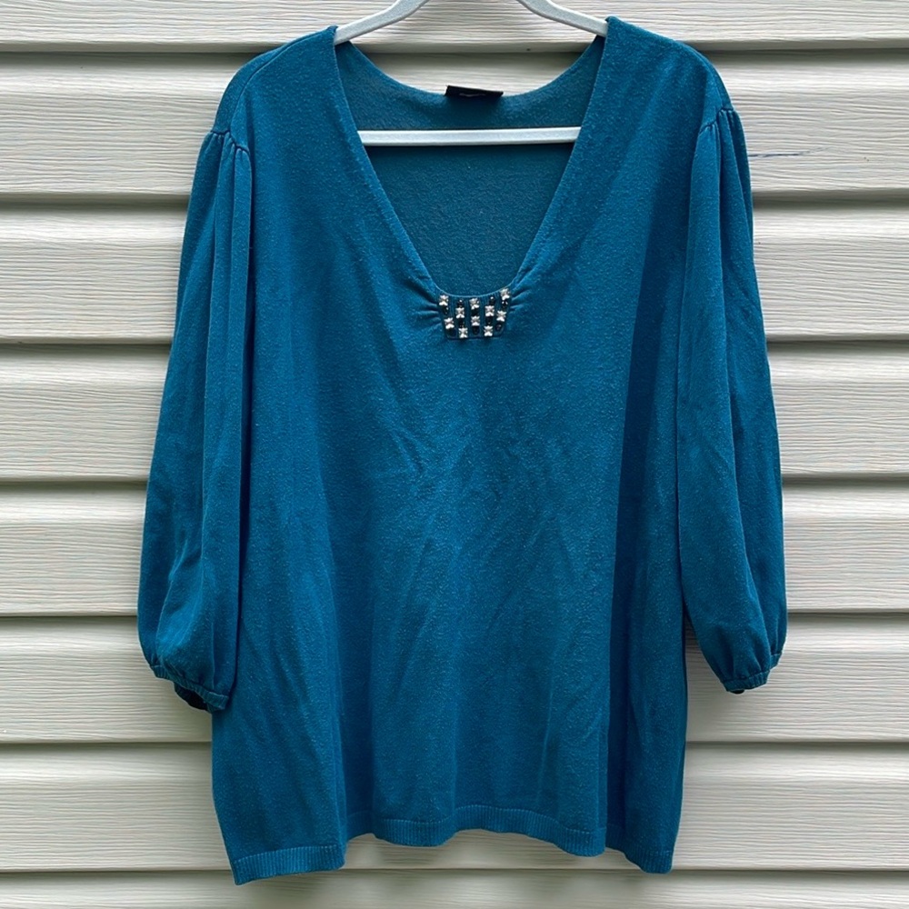 Lane Bryant Teal Bedazzled Knit Sweater